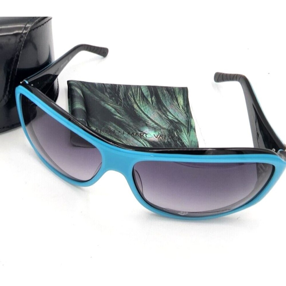NEW Carmen Marc Valvo Sunglasses Marbella Blue Case Cloth